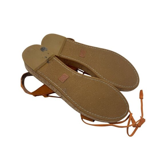Frye Miranda Gladiator Orange Suede Lace-Up Cork Sole Sandals Flat Heel Size 9 - Picture 4 of 8
